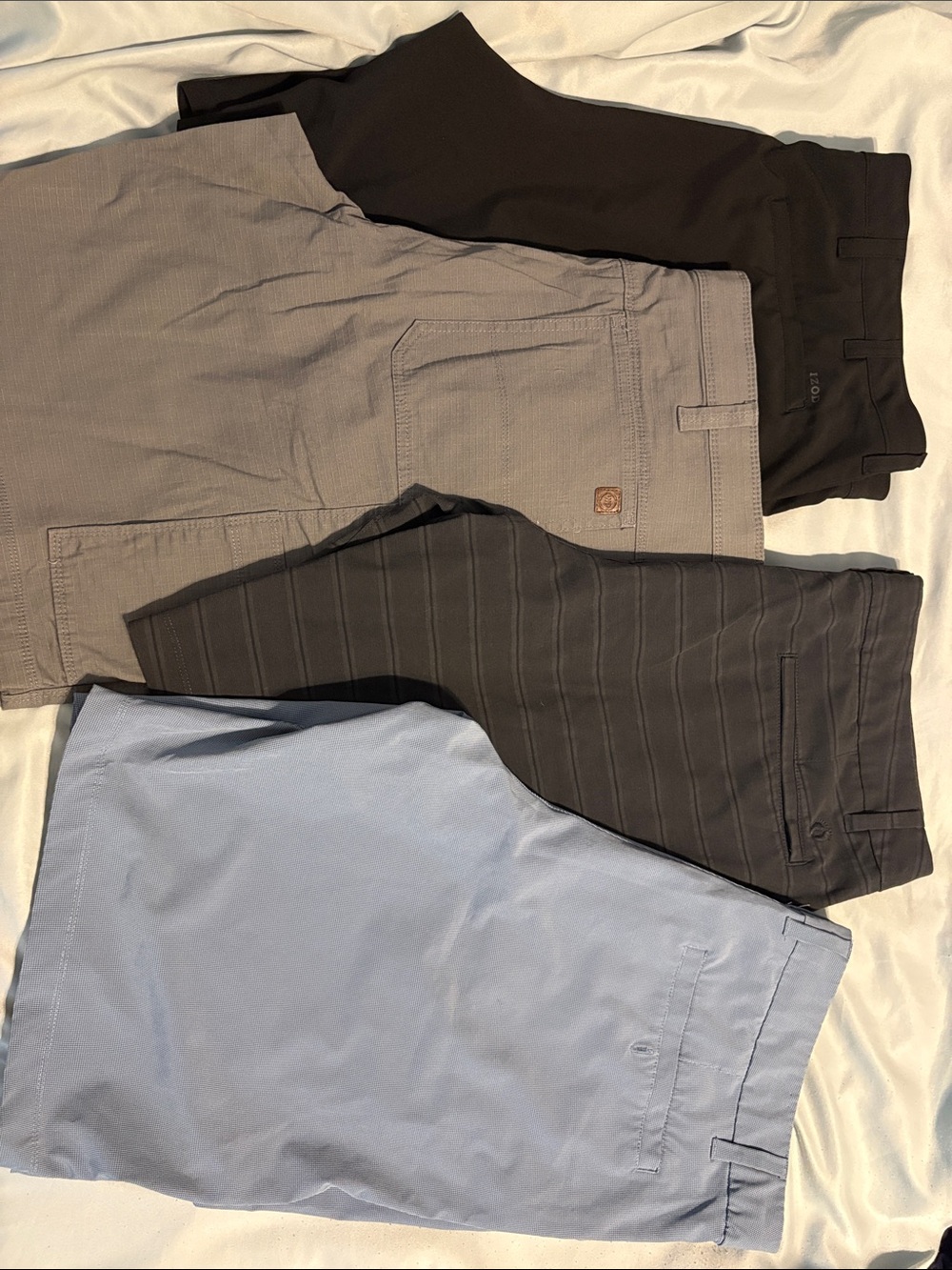 Men's Shorts - Black, Khaki Gray, Light Blue, Black & Grey Striped